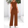 imagePRETTYGARDEN Summer Jumpsuits for Women Dressy 2026 Ribbed Cap Sleeve Wide Leg Pants Rompers Elegant Casual One Piece OutfitsRed Brown