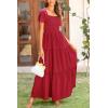 imagePRETTYGARDEN Summer Maxi Dress for Women Short Sleeve Square Neck Smocked Tiered Ruffle Long Swing Boho Dresses with Pockets RedMedium