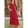 imagePRETTYGARDEN Summer Maxi Dress for Women Short Sleeve Square Neck Smocked Tiered Ruffle Long Swing Boho Dresses with Pockets RedMedium
