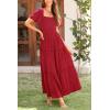 imagePRETTYGARDEN Summer Maxi Dress for Women Short Sleeve Square Neck Smocked Tiered Ruffle Long Swing Boho Dresses with Pockets RedMedium