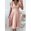 imagePRETTYGARDEN Summer Midi Dress 2026 Spring Ruffle Sleeve V Neck Cocktail Wedding Guest A Line Fit and Flared DressesApricot