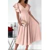 imagePRETTYGARDEN Summer Midi Dress 2026 Spring Ruffle Sleeve V Neck Cocktail Wedding Guest A Line Fit and Flared DressesApricot