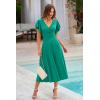 imagePRETTYGARDEN Summer Midi Dress 2026 Spring Ruffle Sleeve V Neck Cocktail Wedding Guest A Line Fit and Flared DressesBean Green