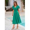imagePRETTYGARDEN Summer Midi Dress 2026 Spring Ruffle Sleeve V Neck Cocktail Wedding Guest A Line Fit and Flared DressesBean Green