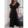 imagePRETTYGARDEN Summer Midi Dress 2026 Spring Ruffle Sleeve V Neck Cocktail Wedding Guest A Line Fit and Flared DressesBlack