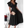 imagePRETTYGARDEN Summer Midi Dress 2026 Spring Ruffle Sleeve V Neck Cocktail Wedding Guest A Line Fit and Flared DressesBlack