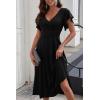 imagePRETTYGARDEN Summer Midi Dress 2026 Spring Ruffle Sleeve V Neck Cocktail Wedding Guest A Line Fit and Flared DressesBlack