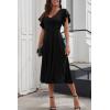 imagePRETTYGARDEN Summer Midi Dress 2026 Spring Ruffle Sleeve V Neck Cocktail Wedding Guest A Line Fit and Flared DressesBlack