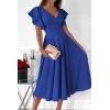 imagePRETTYGARDEN Summer Midi Dress 2026 Spring Ruffle Sleeve V Neck Cocktail Wedding Guest A Line Fit and Flared DressesBlue