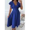 imagePRETTYGARDEN Summer Midi Dress 2026 Spring Ruffle Sleeve V Neck Cocktail Wedding Guest A Line Fit and Flared DressesBlue