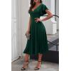 imagePRETTYGARDEN Summer Midi Dress 2026 Spring Ruffle Sleeve V Neck Cocktail Wedding Guest A Line Fit and Flared DressesDark Green