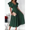 imagePRETTYGARDEN Summer Midi Dress 2026 Spring Ruffle Sleeve V Neck Cocktail Wedding Guest A Line Fit and Flared DressesDark Green