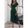imagePRETTYGARDEN Summer Midi Dress 2026 Spring Ruffle Sleeve V Neck Cocktail Wedding Guest A Line Fit and Flared DressesDark Green