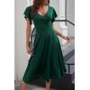 imagePRETTYGARDEN Summer Midi Dress 2026 Spring Ruffle Sleeve V Neck Cocktail Wedding Guest A Line Fit and Flared DressesDark Green
