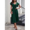 imagePRETTYGARDEN Summer Midi Dress 2026 Spring Ruffle Sleeve V Neck Cocktail Wedding Guest A Line Fit and Flared DressesDark Green