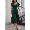 imagePRETTYGARDEN Summer Midi Dress 2026 Spring Ruffle Sleeve V Neck Cocktail Wedding Guest A Line Fit and Flared DressesDark Green