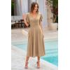 imagePRETTYGARDEN Summer Midi Dress 2026 Spring Ruffle Sleeve V Neck Cocktail Wedding Guest A Line Fit and Flared DressesKhaki