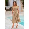 imagePRETTYGARDEN Summer Midi Dress 2026 Spring Ruffle Sleeve V Neck Cocktail Wedding Guest A Line Fit and Flared DressesKhaki
