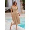 imagePRETTYGARDEN Summer Midi Dress 2026 Spring Ruffle Sleeve V Neck Cocktail Wedding Guest A Line Fit and Flared DressesKhaki