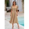 imagePRETTYGARDEN Summer Midi Dress 2026 Spring Ruffle Sleeve V Neck Cocktail Wedding Guest A Line Fit and Flared DressesKhaki