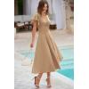 imagePRETTYGARDEN Summer Midi Dress 2026 Spring Ruffle Sleeve V Neck Cocktail Wedding Guest A Line Fit and Flared DressesKhaki