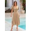 imagePRETTYGARDEN Summer Midi Dress 2026 Spring Ruffle Sleeve V Neck Cocktail Wedding Guest A Line Fit and Flared DressesKhaki