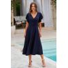 imagePRETTYGARDEN Summer Midi Dress 2026 Spring Ruffle Sleeve V Neck Cocktail Wedding Guest A Line Fit and Flared DressesNavy