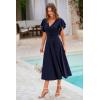 imagePRETTYGARDEN Summer Midi Dress 2026 Spring Ruffle Sleeve V Neck Cocktail Wedding Guest A Line Fit and Flared DressesNavy