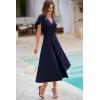 imagePRETTYGARDEN Summer Midi Dress 2026 Spring Ruffle Sleeve V Neck Cocktail Wedding Guest A Line Fit and Flared DressesNavy