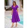 imagePRETTYGARDEN Summer Midi Dress 2026 Spring Ruffle Sleeve V Neck Cocktail Wedding Guest A Line Fit and Flared DressesPurple