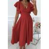 imagePRETTYGARDEN Summer Midi Dress 2026 Spring Ruffle Sleeve V Neck Cocktail Wedding Guest A Line Fit and Flared DressesRed