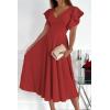 imagePRETTYGARDEN Summer Midi Dress 2026 Spring Ruffle Sleeve V Neck Cocktail Wedding Guest A Line Fit and Flared DressesRed