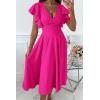 imagePRETTYGARDEN Summer Midi Dress 2026 Spring Ruffle Sleeve V Neck Cocktail Wedding Guest A Line Fit and Flared DressesRose Red