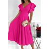 imagePRETTYGARDEN Summer Midi Dress 2026 Spring Ruffle Sleeve V Neck Cocktail Wedding Guest A Line Fit and Flared DressesRose Red