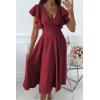 imagePRETTYGARDEN Summer Midi Dress 2026 Spring Ruffle Sleeve V Neck Cocktail Wedding Guest A Line Fit and Flared DressesWine Red