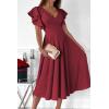imagePRETTYGARDEN Summer Midi Dress 2026 Spring Ruffle Sleeve V Neck Cocktail Wedding Guest A Line Fit and Flared DressesWine Red