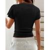 imagePRETTYGARDEN Summer Tops for Women 2026 Short Sleeve Lace Trim Slim Fitted Henley Tee Shirts Y2K Fashion ClothingBlack