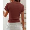 imagePRETTYGARDEN Summer Tops for Women 2026 Short Sleeve Lace Trim Slim Fitted Henley Tee Shirts Y2K Fashion ClothingBrick Red
