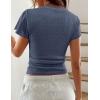 imagePRETTYGARDEN Summer Tops for Women 2026 Short Sleeve Lace Trim Slim Fitted Henley Tee Shirts Y2K Fashion ClothingDusty Blue