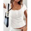 imagePRETTYGARDEN Summer Tops for Women 2026 Short Sleeve Lace Trim Slim Fitted Henley Tee Shirts Y2K Fashion ClothingWhite
