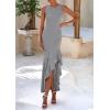 imagePRETTYGARDEN Wedding Guest Dresses for Women 2026 Summer Formal Gala Maxi Dress Ruffle Mermaid Cocktail Long DressesGrey