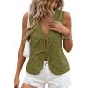 imagePRETTYGARDEN Women 2026 Summer Tie Front Eyelet Tank Tops Trendy Floral Vest Sleeveless V Neck Dressy Blouse Vacation OutfitsArmy Green