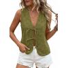 imagePRETTYGARDEN Women 2026 Summer Tie Front Eyelet Tank Tops Trendy Floral Vest Sleeveless V Neck Dressy Blouse Vacation OutfitsArmy Green