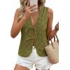 imagePRETTYGARDEN Women 2026 Summer Tie Front Eyelet Tank Tops Trendy Floral Vest Sleeveless V Neck Dressy Blouse Vacation OutfitsArmy Green