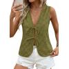 imagePRETTYGARDEN Women 2026 Summer Tie Front Eyelet Tank Tops Trendy Floral Vest Sleeveless V Neck Dressy Blouse Vacation OutfitsArmy Green