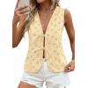 imagePRETTYGARDEN Women 2026 Summer Tie Front Eyelet Tank Tops Trendy Floral Vest Sleeveless V Neck Dressy Blouse Vacation OutfitsBeige Yellow