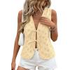 imagePRETTYGARDEN Women 2026 Summer Tie Front Eyelet Tank Tops Trendy Floral Vest Sleeveless V Neck Dressy Blouse Vacation OutfitsBeige Yellow