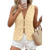 imagePRETTYGARDEN Women 2026 Summer Tie Front Eyelet Tank Tops Trendy Floral Vest Sleeveless V Neck Dressy Blouse Vacation OutfitsBeige Yellow