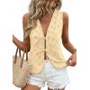 imagePRETTYGARDEN Women 2026 Summer Tie Front Eyelet Tank Tops Trendy Floral Vest Sleeveless V Neck Dressy Blouse Vacation OutfitsBeige Yellow