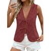imagePRETTYGARDEN Women 2026 Summer Tie Front Eyelet Tank Tops Trendy Floral Vest Sleeveless V Neck Dressy Blouse Vacation OutfitsBrown Red